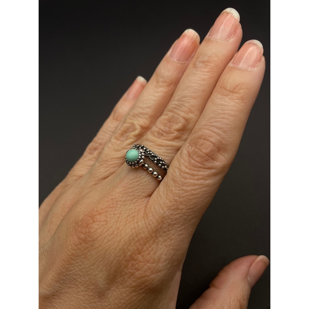 Lois Hill and Pandora Turquoise Stacking Rings Set Sterling Silver Balinese - Picture 6 of 16